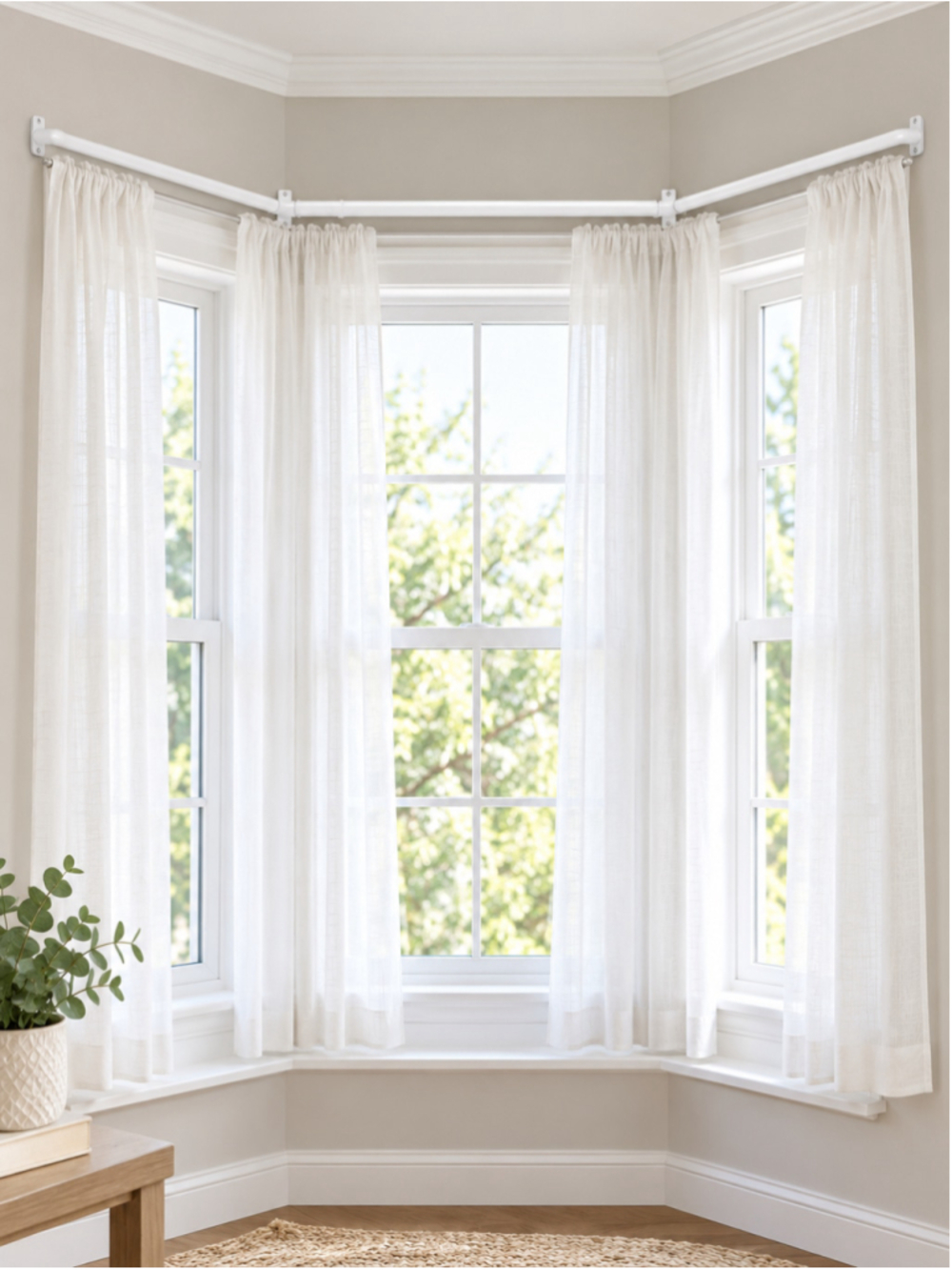 Rod Desyne Lockseam Bay Window Curtain Rod – White | 18–46” / 36–63” | NWT